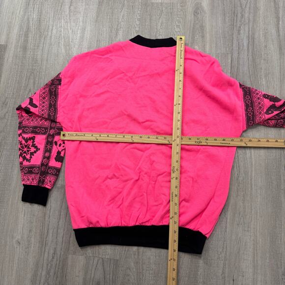 Vintage Panda Bear Sweatshirt Women's Medium Pink Geometric Animals 90s USA - Picture 7 of 7